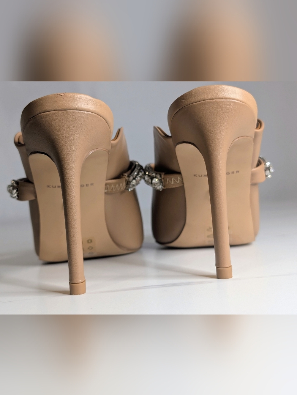 Kurt Geiger London Crystal Strap Mule Heels Nude Pointed Toe Stiletto Size 8 NIB - Picture 5 of 11